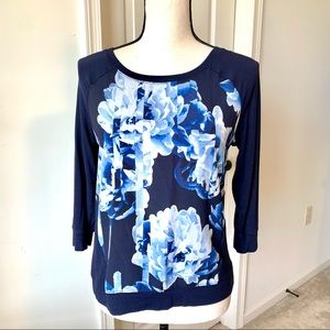 BANANA REPUBLIC Floral Mixed Media Knit Blouse—SP